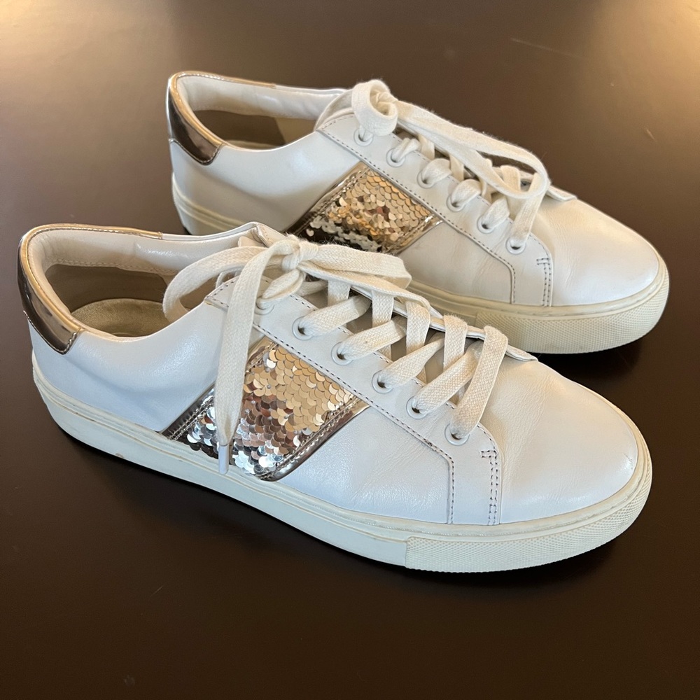 Tory Burch White Leather Sneakers with Sequins